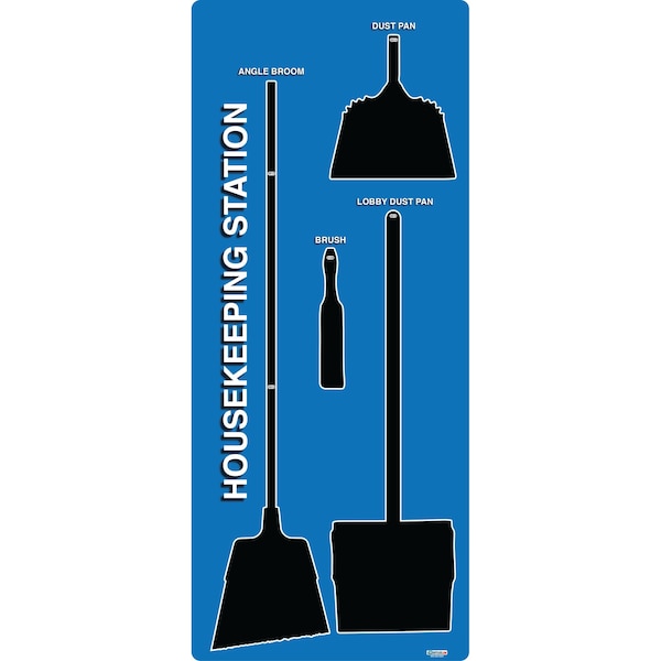 5S Housekeeping Shadow Board Broom Station Version 16  - Blue Board / Black Shadows  With Broom